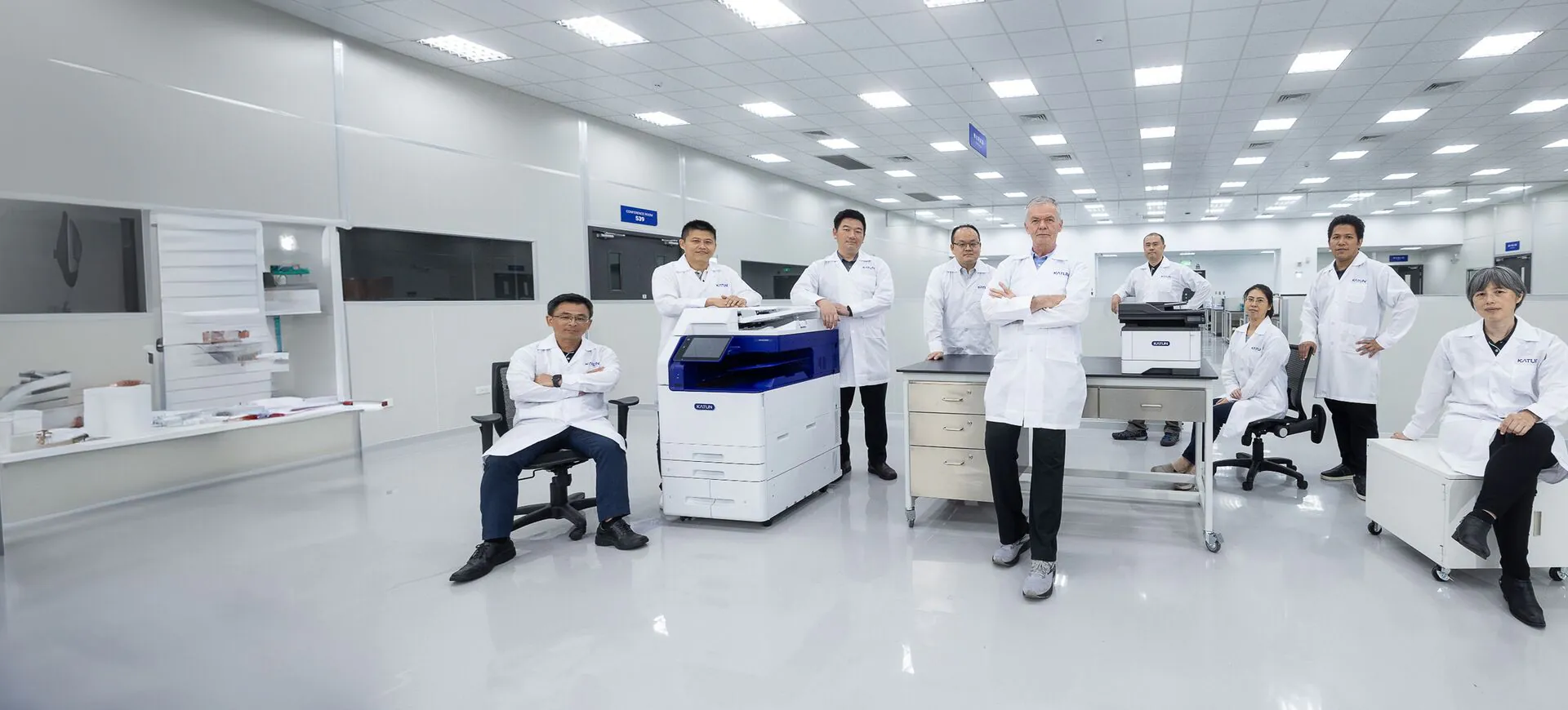 Multifunction office printer in a clean commercial print room
